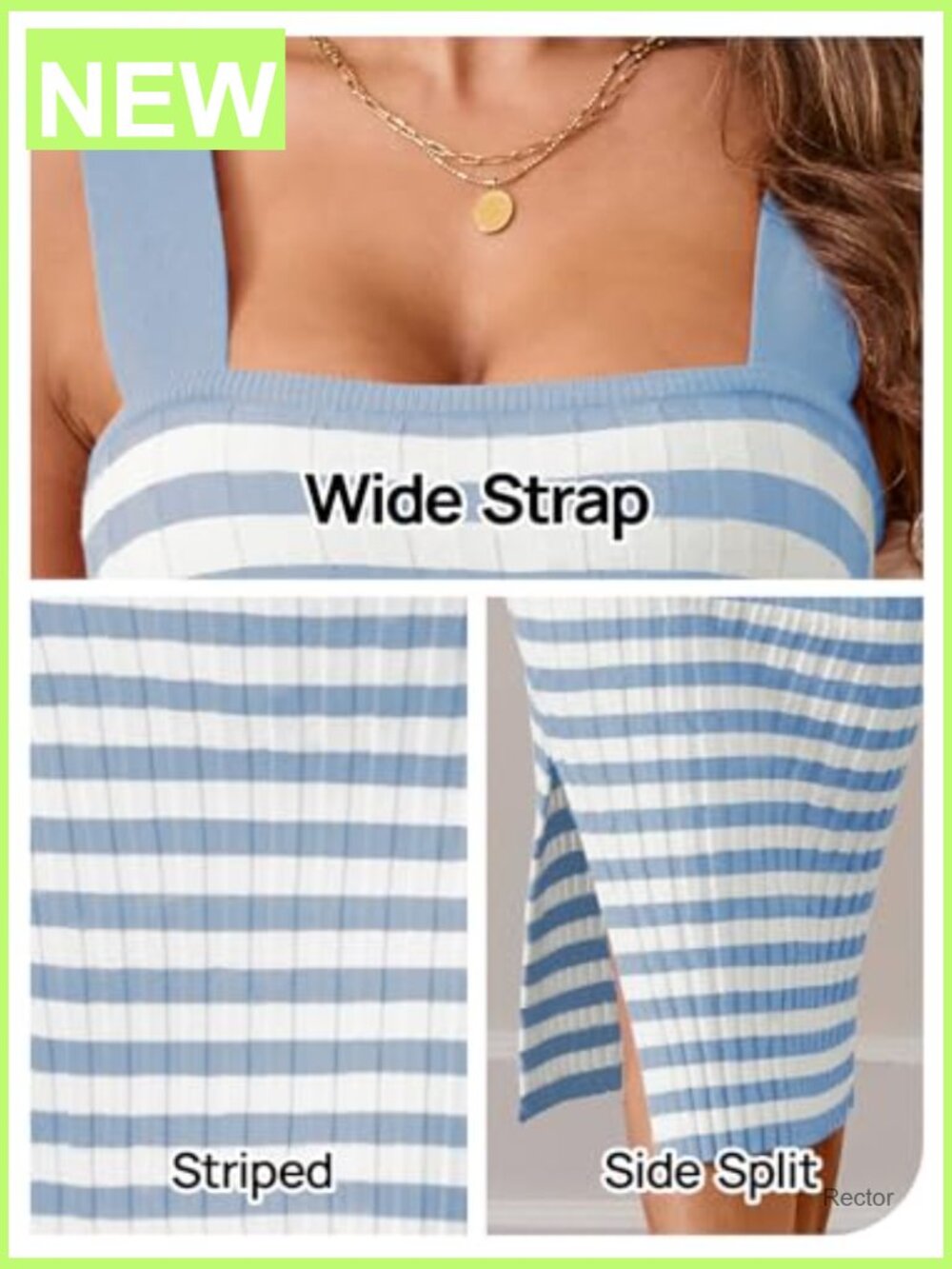Sleeveless Ribbed Knit Bodycon Midi Dress Square Neck Side Slit - Picture 6 of 7